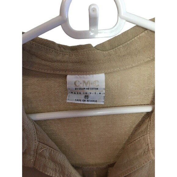 Click Color Me Cotton Top Women's Size Medium Tan 3/4 Sleeve Button Up - Picture 5 of 7